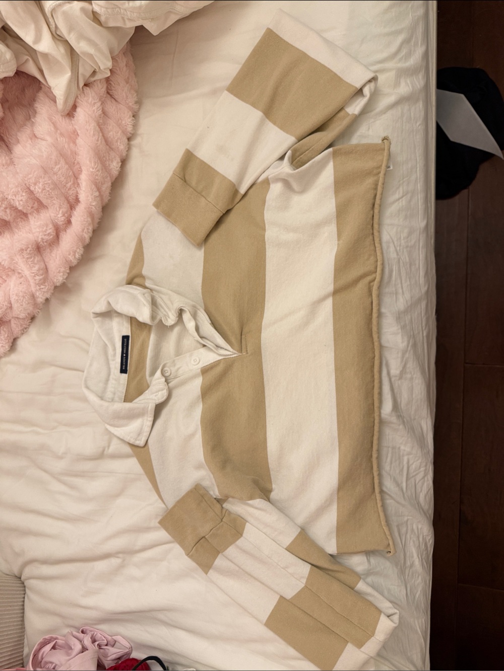 Brandy Melville Beige and White Striped Long Sleeve Cropped Crop Top